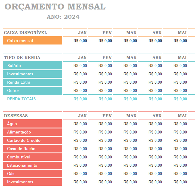 PLANILHA GASTOS PESSOAIS ORÇAMENTO